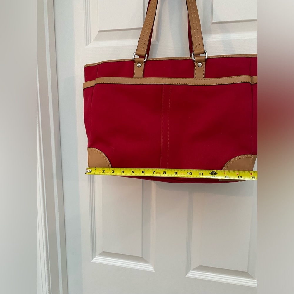 Coach Red Travel Tote / Diaper Tote with Long Strap and So Many Pockets! - Picture 6 of 16
